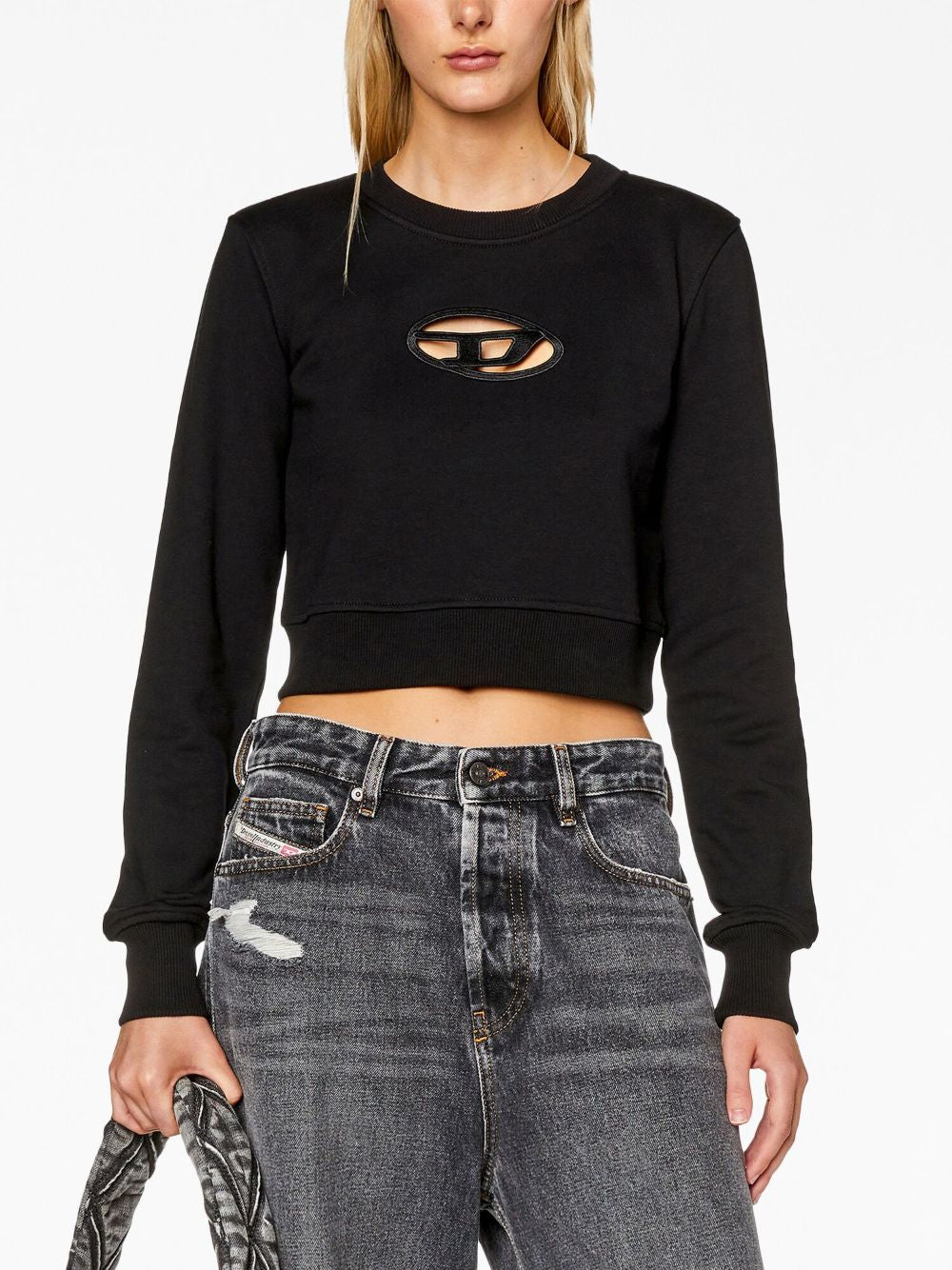 Felpa crop con logo in nero - DIESEL donna 