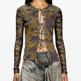 Top T-afry in verde Diesel - donna 