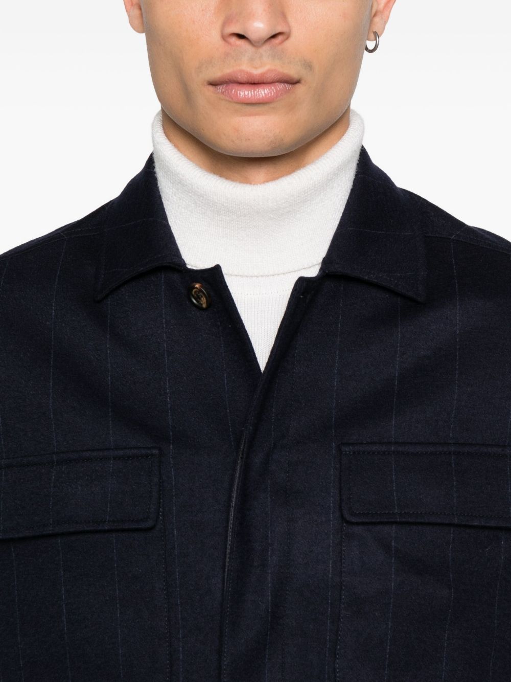 Giacca-camicia gessata in blu Eleventy - uomo 