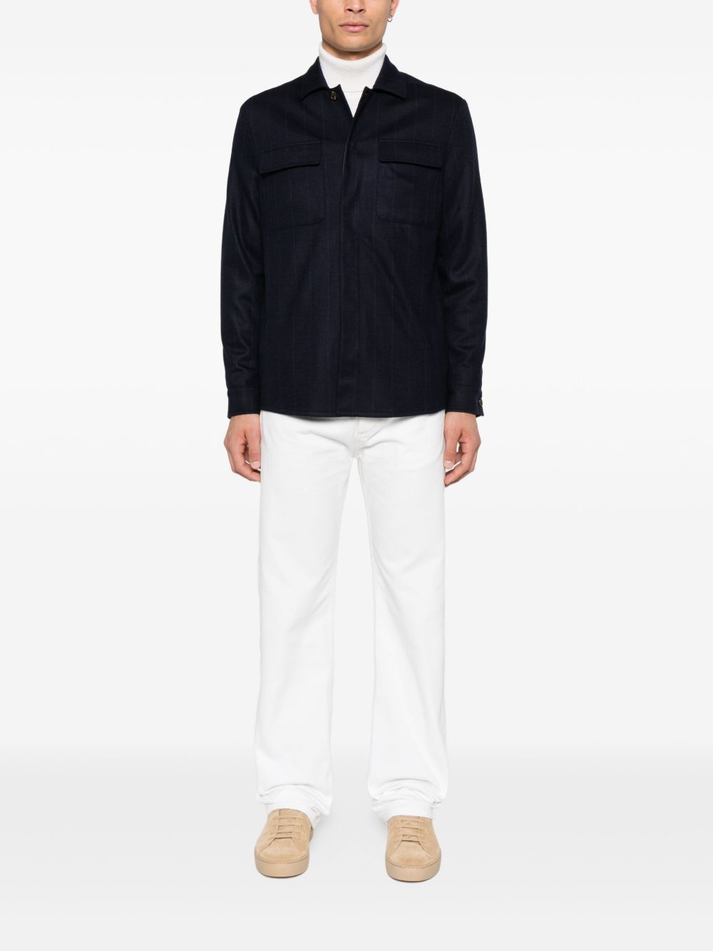 Giacca-camicia gessata in blu Eleventy - uomo 