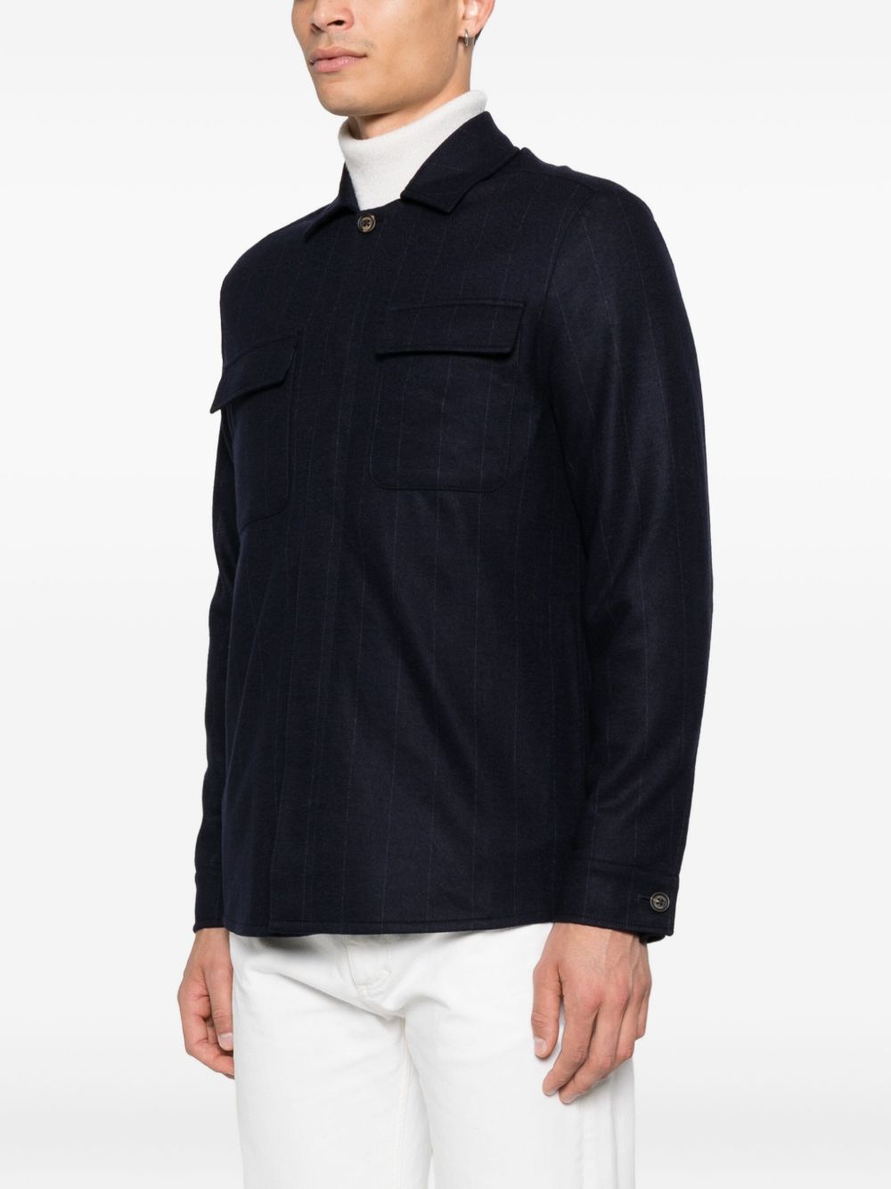 Giacca-camicia gessata in blu Eleventy - uomo 