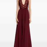 Abito maxi con perline in bordeaux Elie saab - donna 