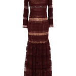 Abito in pizzo con maniche lunghe e spalle scoperte in bordeaux Elie saab - donna 