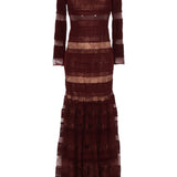 Abito in pizzo con maniche lunghe e spalle scoperte in bordeaux Elie saab - donna 