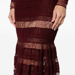 Abito in pizzo con maniche lunghe e spalle scoperte in bordeaux Elie saab - donna 
