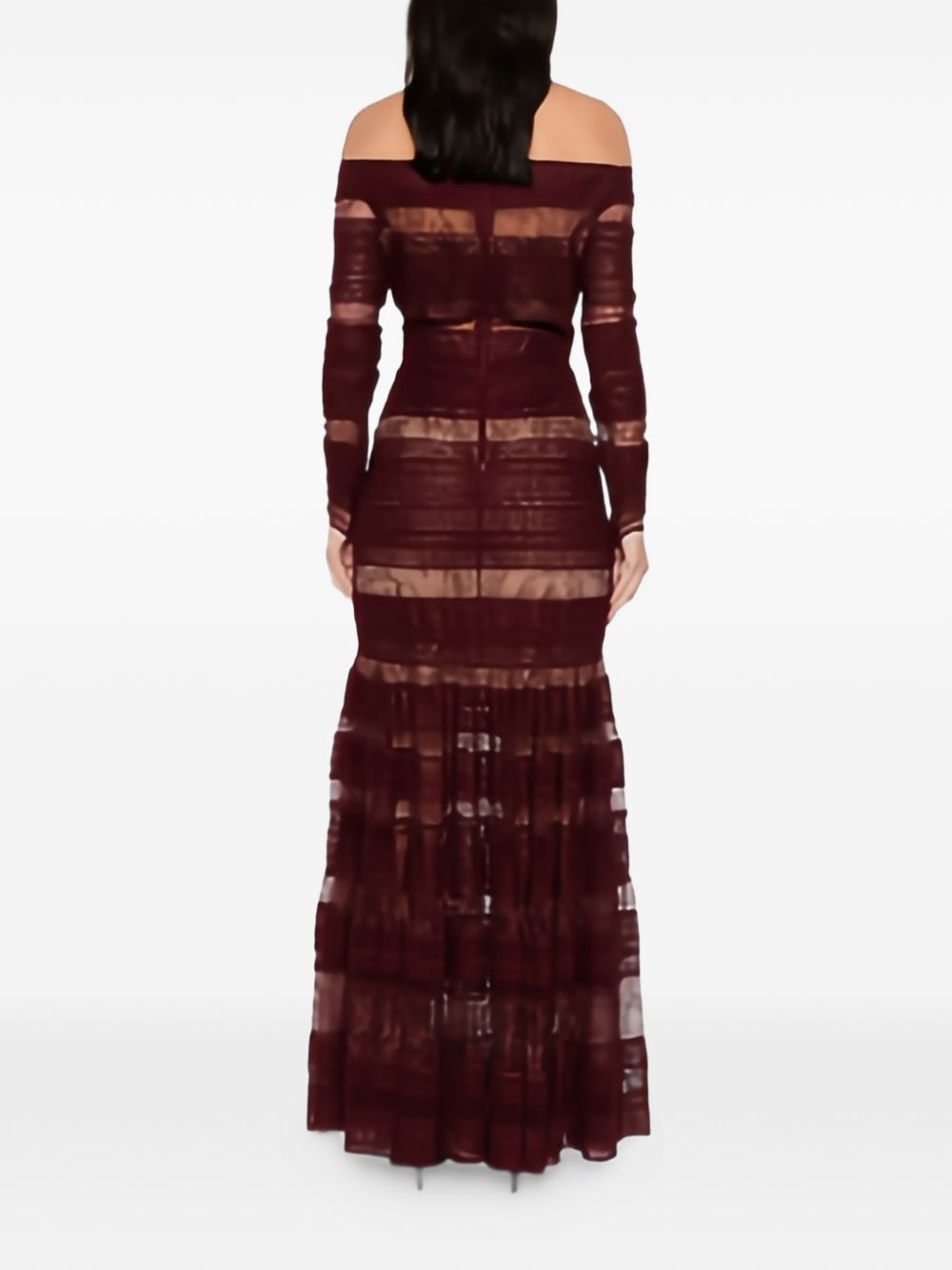 Abito in pizzo con maniche lunghe e spalle scoperte in bordeaux Elie saab - donna 