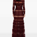 Abito in pizzo con maniche lunghe e spalle scoperte in bordeaux Elie saab - donna 