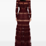 Abito in pizzo con maniche lunghe e spalle scoperte in bordeaux Elie saab - donna 