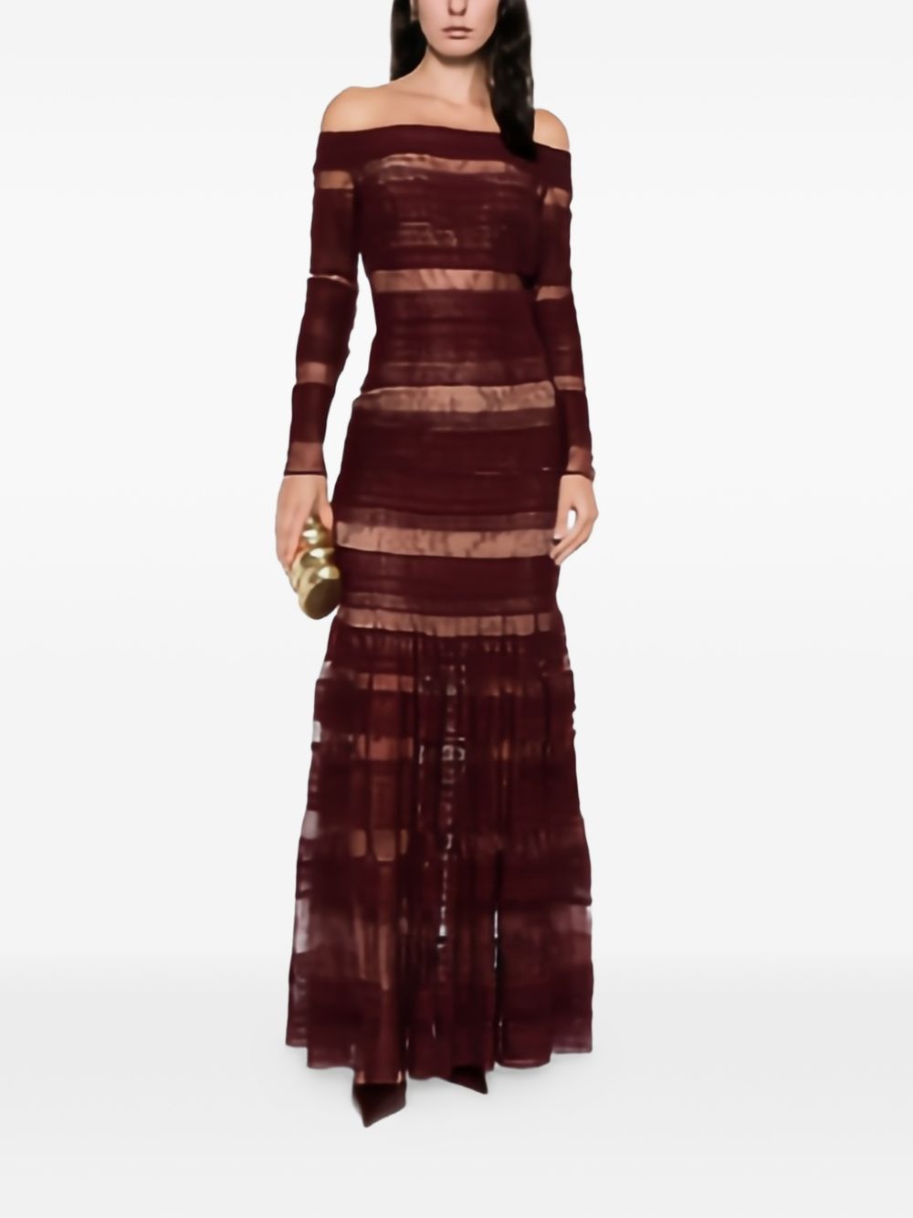 Abito in pizzo con maniche lunghe e spalle scoperte in bordeaux Elie saab - donna 