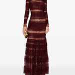 Abito in pizzo con maniche lunghe e spalle scoperte in bordeaux Elie saab - donna 