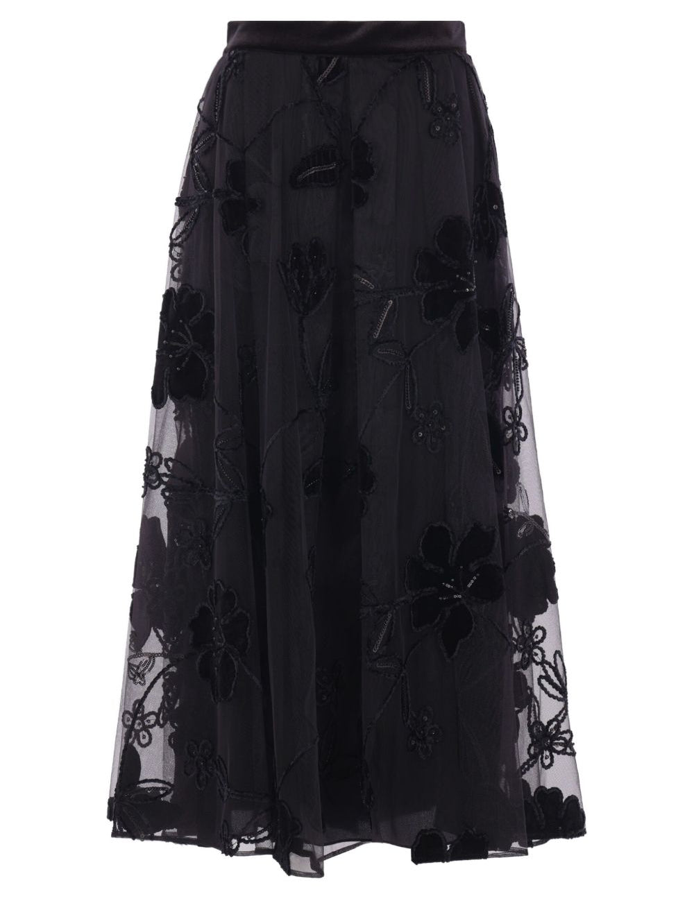Gonna midi con ricami floreali in nero Elie saab - donna 