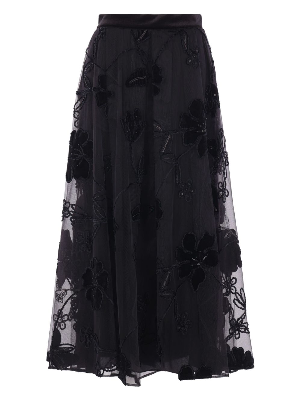 Gonna midi con ricami floreali in nero Elie saab - donna 
