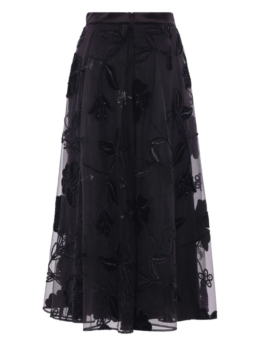Gonna midi con ricami floreali in nero Elie saab - donna 