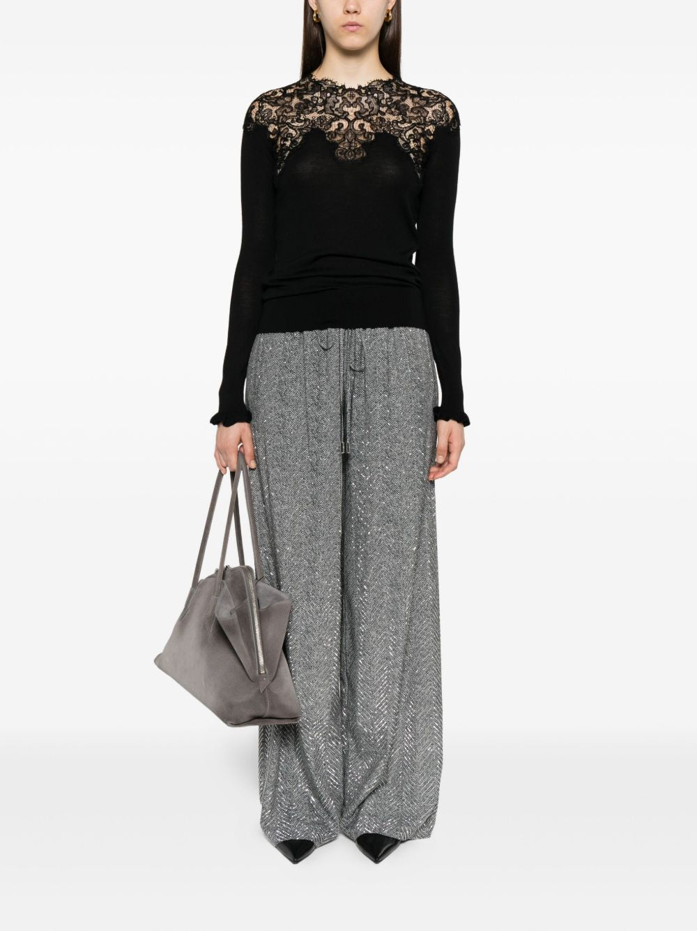 Maglione con bordo di pizzo in nero Ermanno scervino - donna 