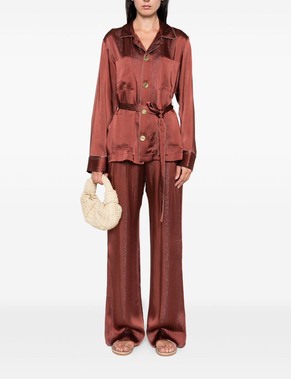 Giacca a righe con cintura in marrone Forte forte - donna 