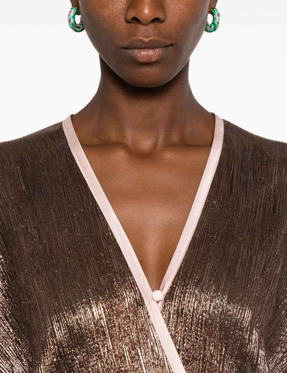 Blusa metallizzata a portafoglio in marrone Forte forte - donna 