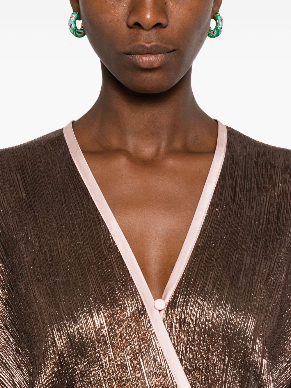 Blusa metallizzata a portafoglio in marrone Forte forte - donna 