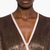 Blusa metallizzata a portafoglio in marrone Forte forte - donna 