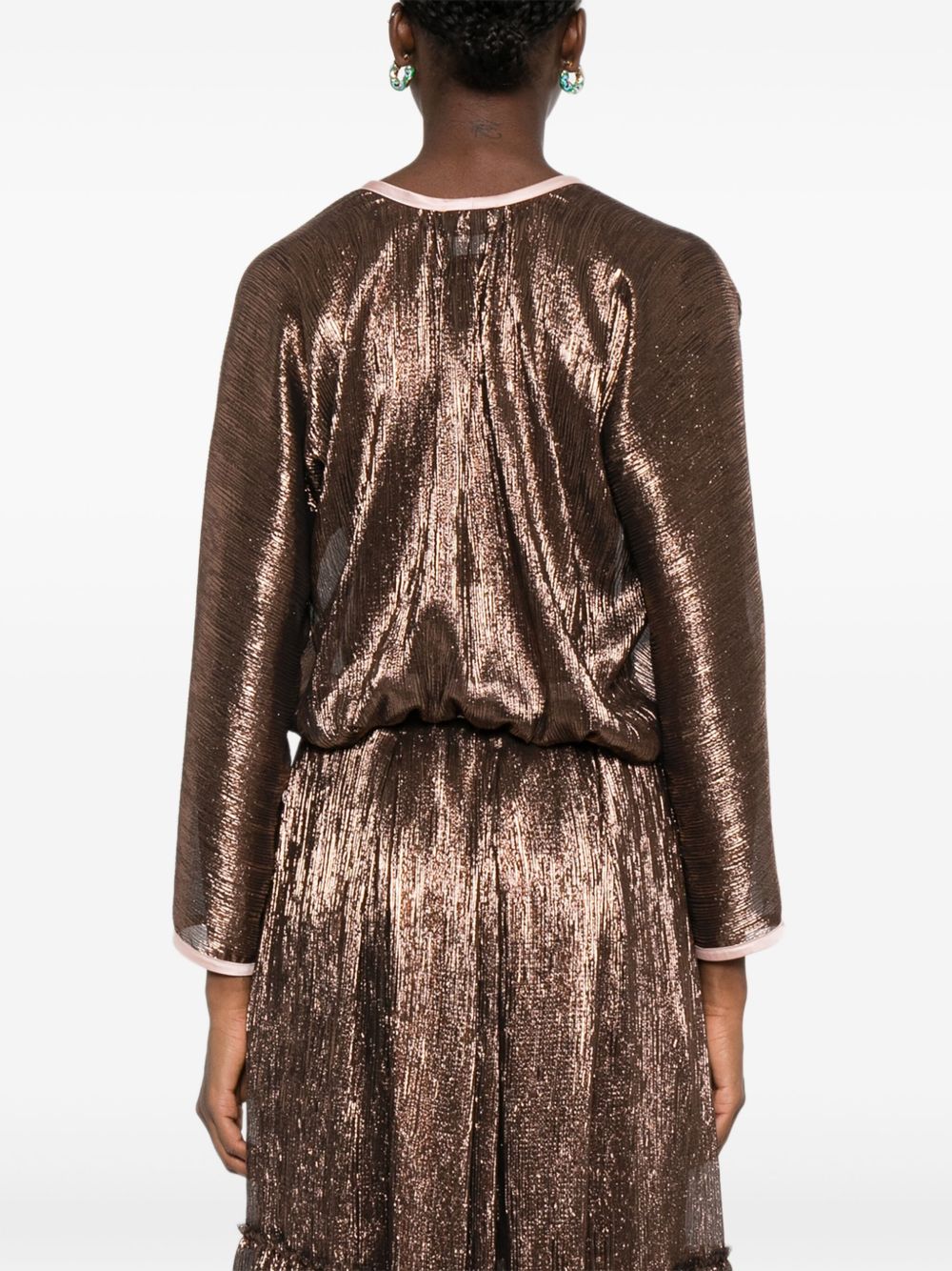 Blusa metallizzata a portafoglio in marrone Forte forte - donna 