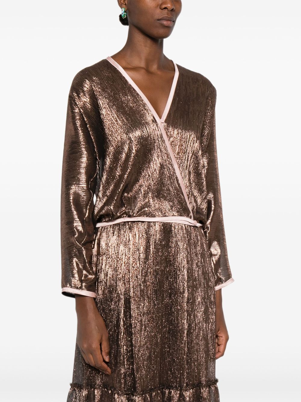 Blusa metallizzata a portafoglio in marrone Forte forte - donna 