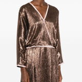Blusa metallizzata a portafoglio in marrone Forte forte - donna 