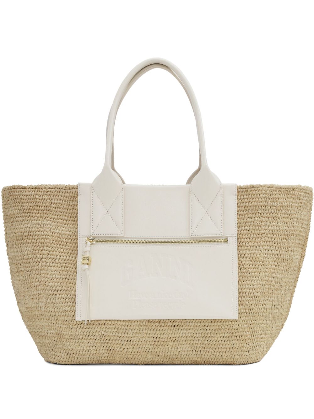 Borsa in raffia easy in beige e bianco Ganni - donna 