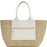 Borsa in raffia easy in beige e bianco Ganni - donna 