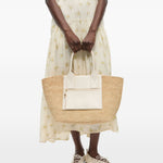Borsa in raffia easy in beige e bianco Ganni - donna 