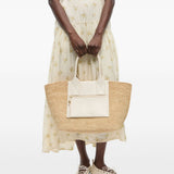 Borsa in raffia easy in beige e bianco Ganni - donna 