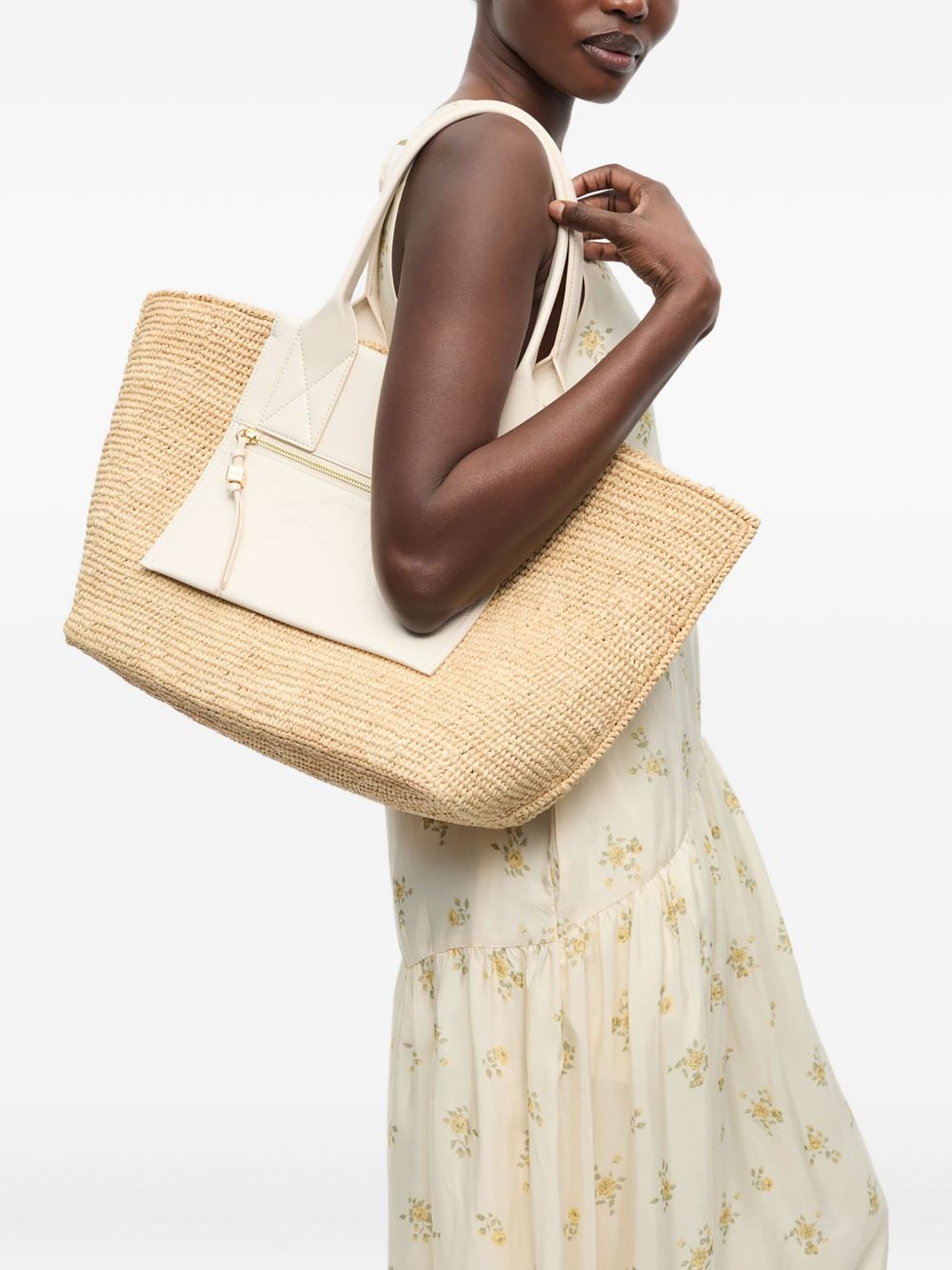 Borsa in raffia easy in beige e bianco Ganni - donna 