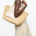 Borsa in raffia easy in beige e bianco Ganni - donna 