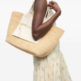 Borsa in raffia easy in beige e bianco Ganni - donna 