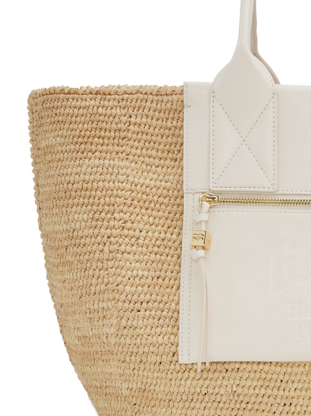 Borsa in raffia easy in beige e bianco Ganni - donna 