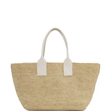 Borsa in raffia easy in beige e bianco Ganni - donna 