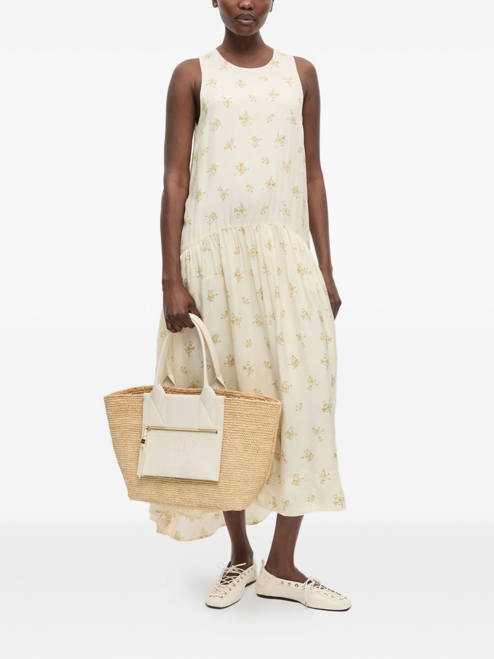 Borsa in raffia easy in beige e bianco Ganni - donna 