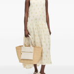 Borsa in raffia easy in beige e bianco Ganni - donna 