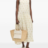 Borsa in raffia easy in beige e bianco Ganni - donna 