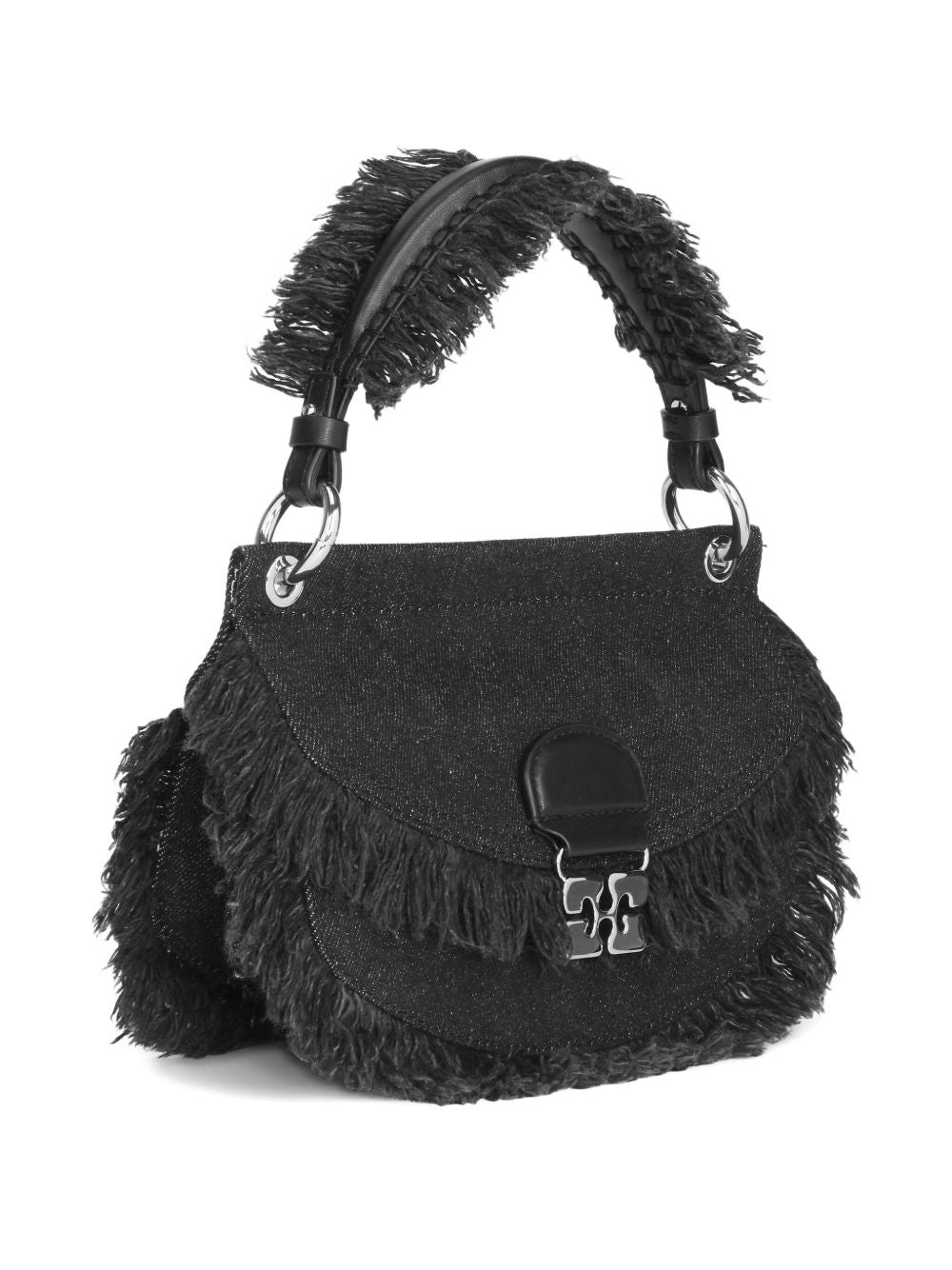 Borsa denim a mano con logo in nero Ganni - donna 