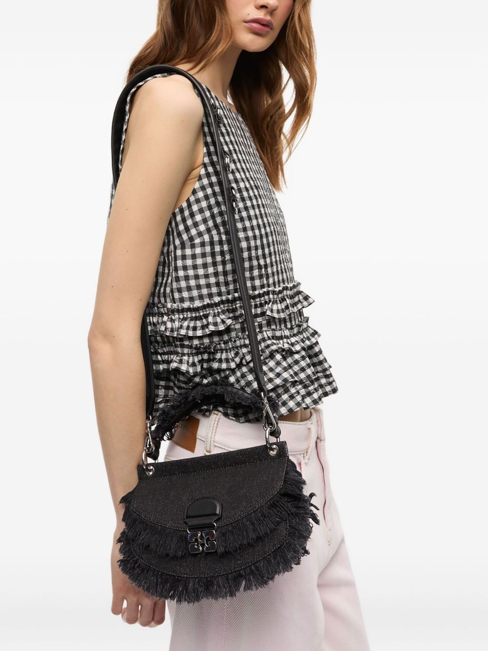 Borsa denim a mano con logo in nero Ganni - donna 