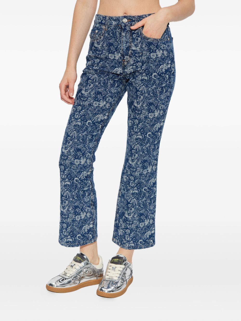 Jeans in denim floreali in blu Ganni - donna 
