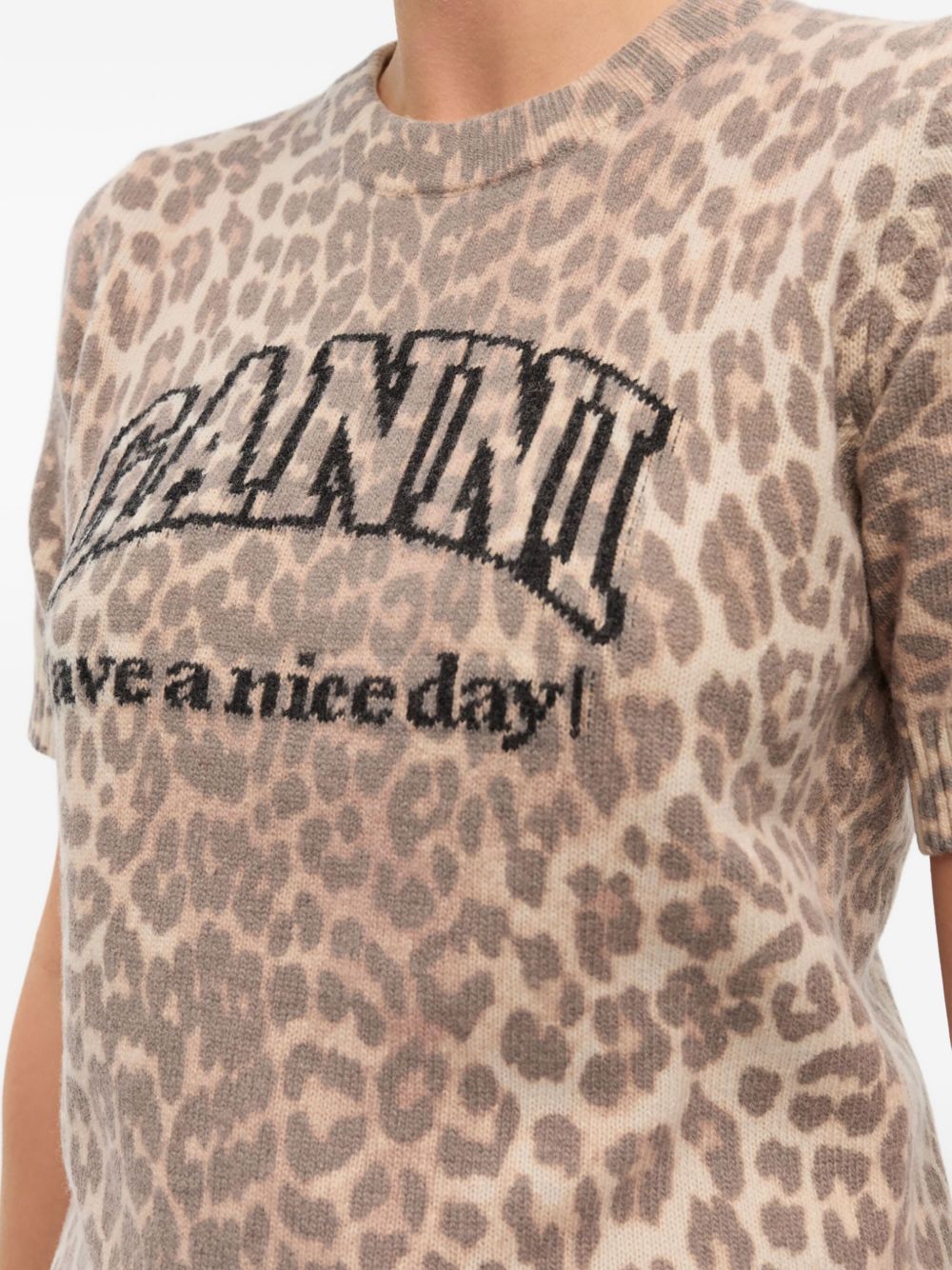 T-shirt in maglia animalier con logo Ganni - donna 
