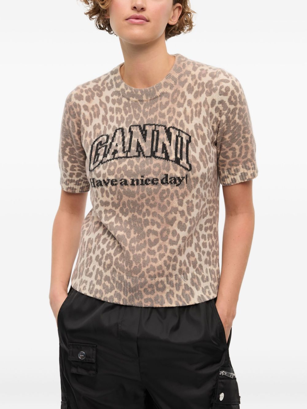 T-shirt in maglia animalier con logo Ganni - donna 