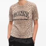 T-shirt in maglia animalier con logo Ganni - donna 