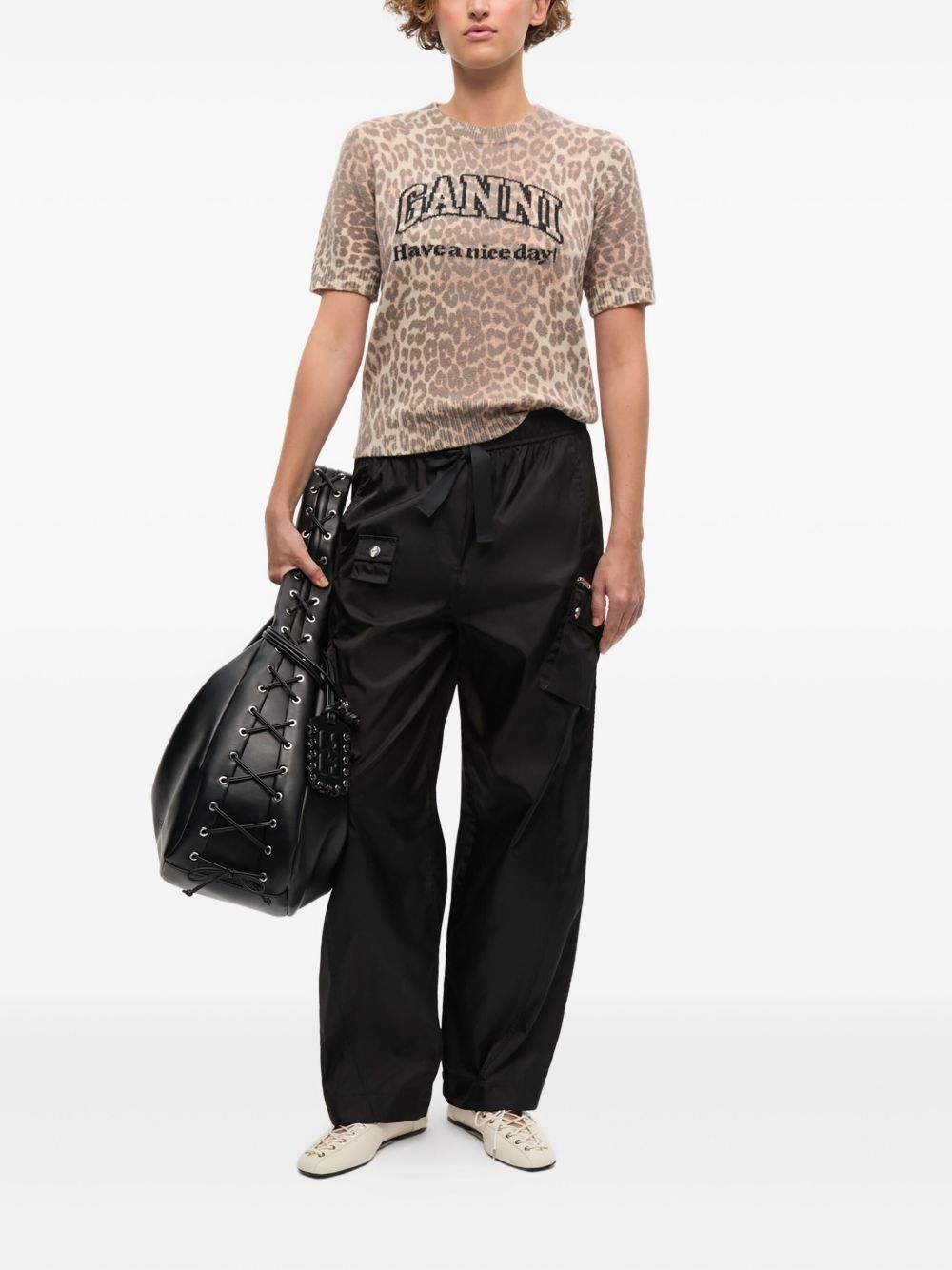 T-shirt in maglia animalier con logo Ganni - donna 