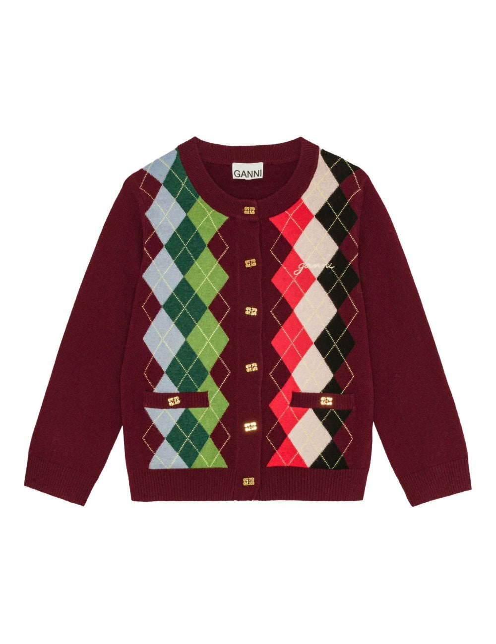 Cardigan a rombi in bordeaux Ganni - donna 