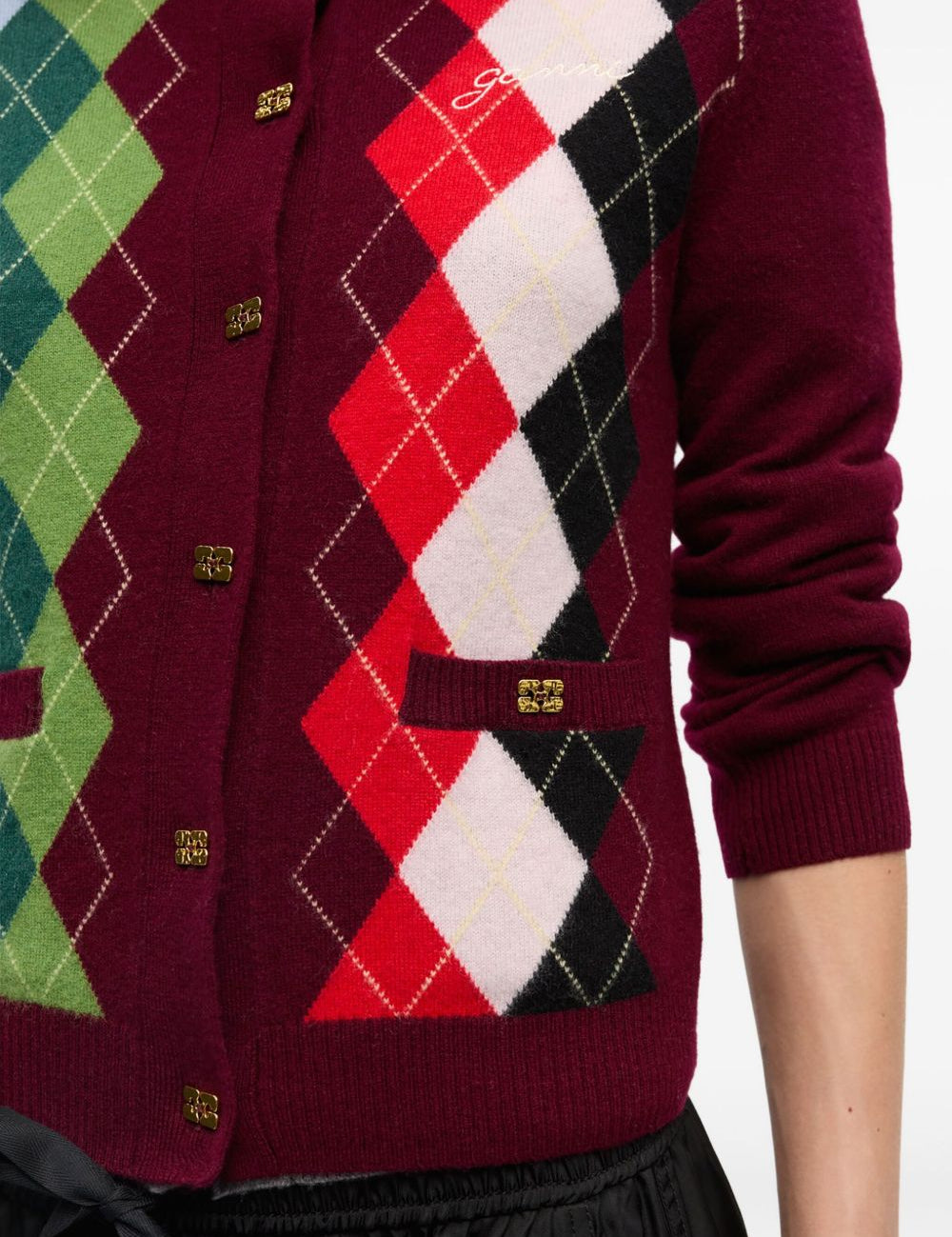 Cardigan a rombi in bordeaux Ganni - donna 