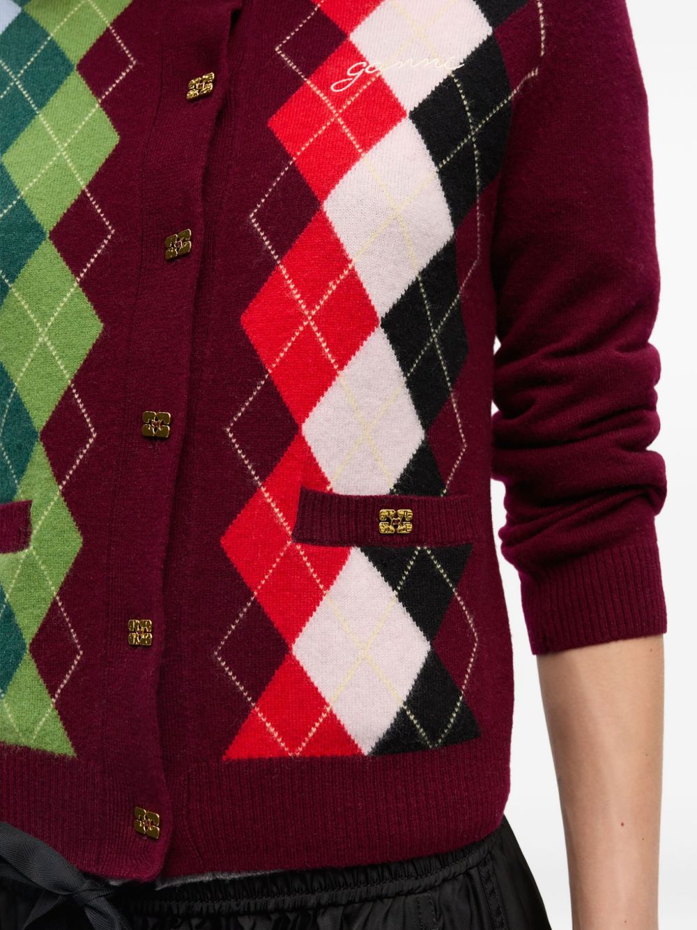 Cardigan a rombi in bordeaux Ganni - donna 
