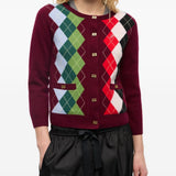 Cardigan a rombi in bordeaux Ganni - donna 