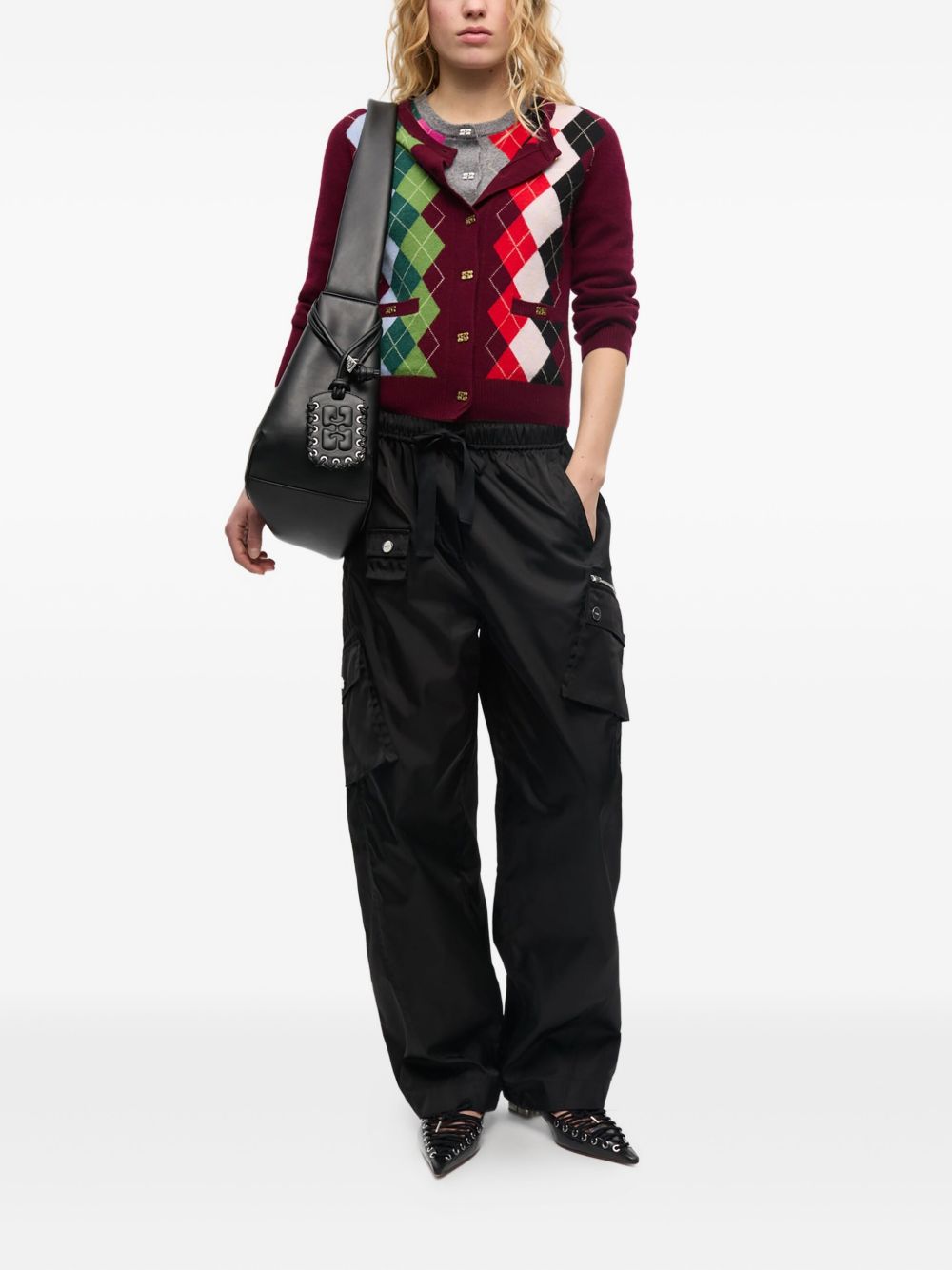 Cardigan a rombi in bordeaux Ganni - donna 