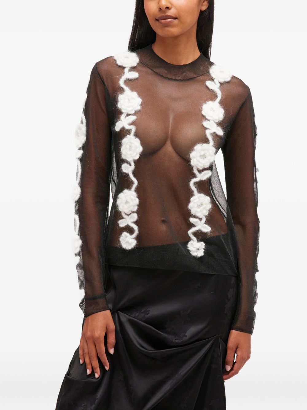 Top semi trasparente con applicazioni in nero e bianco Ganni - donna 